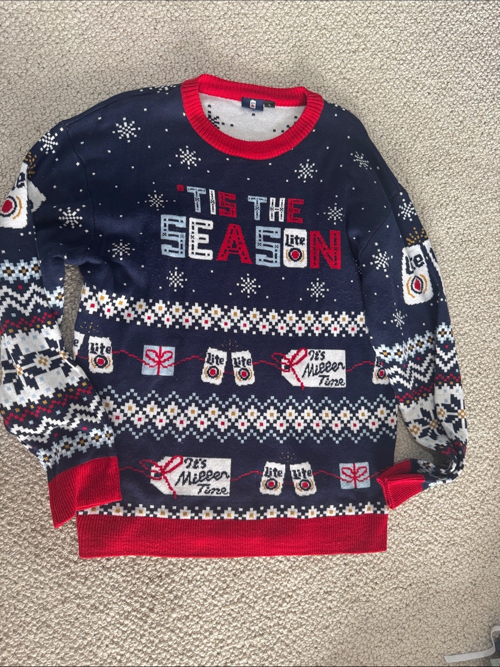 Men's 'Tis The Season Navy Holiday Sweater miller lite ugly Christmas sweater